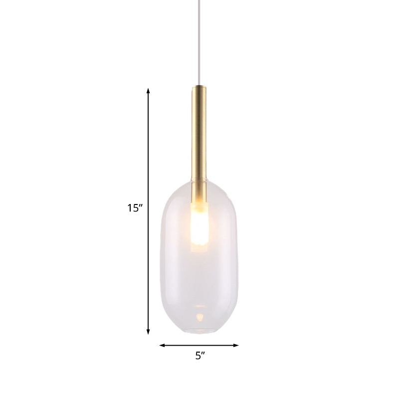 1-Light Living Room Pendant Simple Brass LED Ceiling Lamp with Capsule Clear Glass Shade Clearhalo 'Ceiling Lights' 'Glass shade' 'Glass' 'Modern Pendants' 'Modern' 'Pendant Lights' 'Pendants' Lighting' 736955