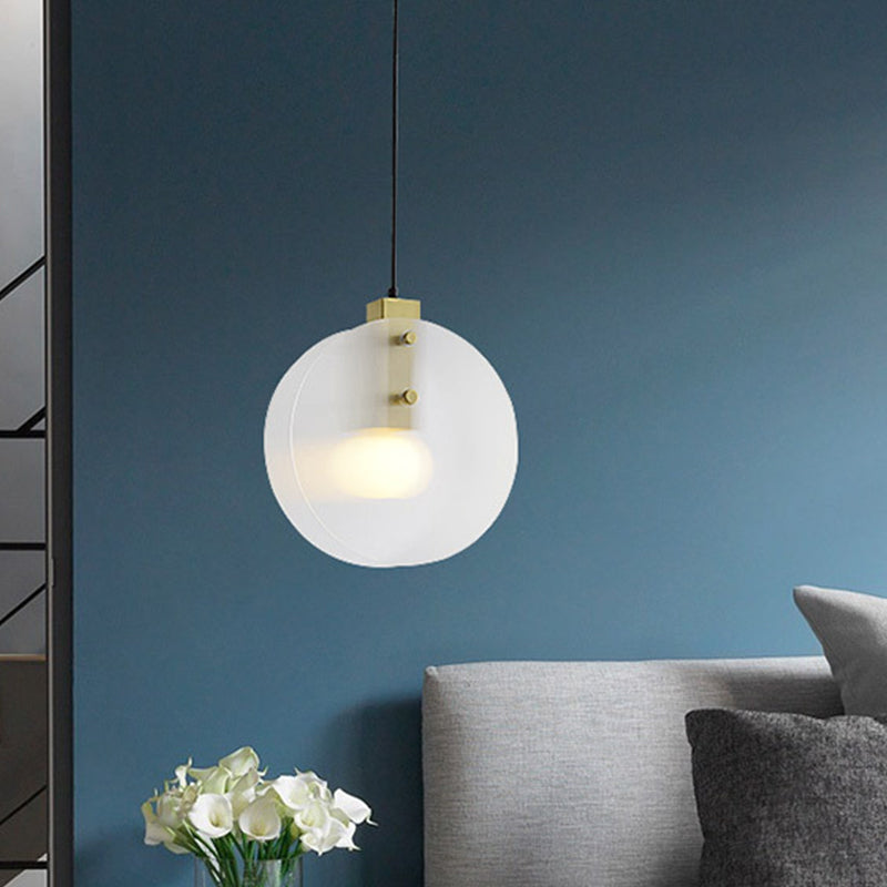 Dual Disc Bedroom Hanging Light White Textured Glass 1 Bulb Post Modern Pendant Lamp Fixture White Clearhalo 'Ceiling Lights' 'Modern Pendants' 'Modern' 'Pendant Lights' 'Pendants' Lighting' 736956