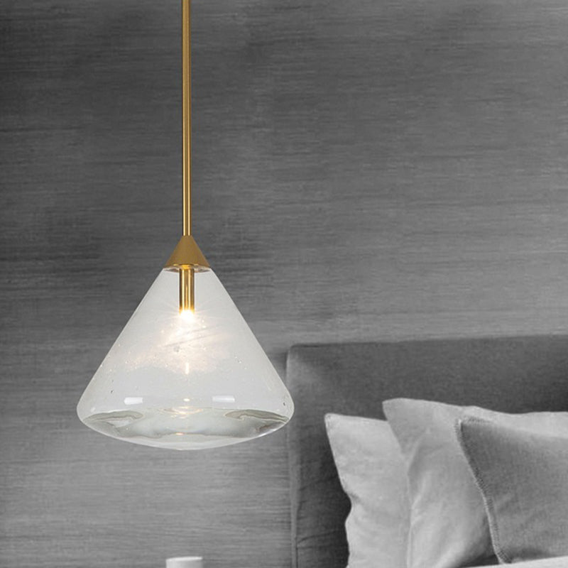 Vintage 1 Head Hanging Lighting Brass Conical Pendant Lamp Kit with Clear Water Glass Shade Clear Clearhalo 'Ceiling Lights' 'Glass shade' 'Glass' 'Modern Pendants' 'Modern' 'Pendant Lights' 'Pendants' Lighting' 736964