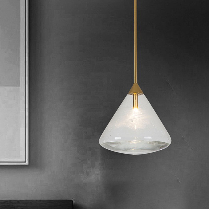 Vintage 1 Head Hanging Lighting Brass Conical Pendant Lamp Kit with Clear Water Glass Shade Clearhalo 'Ceiling Lights' 'Glass shade' 'Glass' 'Modern Pendants' 'Modern' 'Pendant Lights' 'Pendants' Lighting' 736965