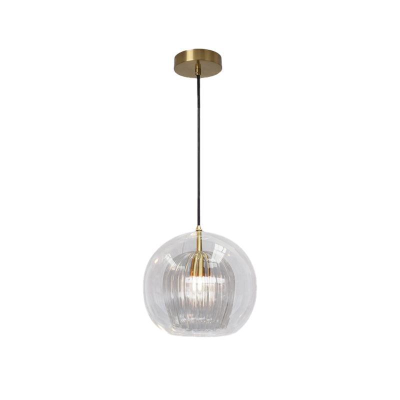 Global Clear Glass Mini Hanging Light Postmodern 1 Light Brass Suspension Lamp, 6