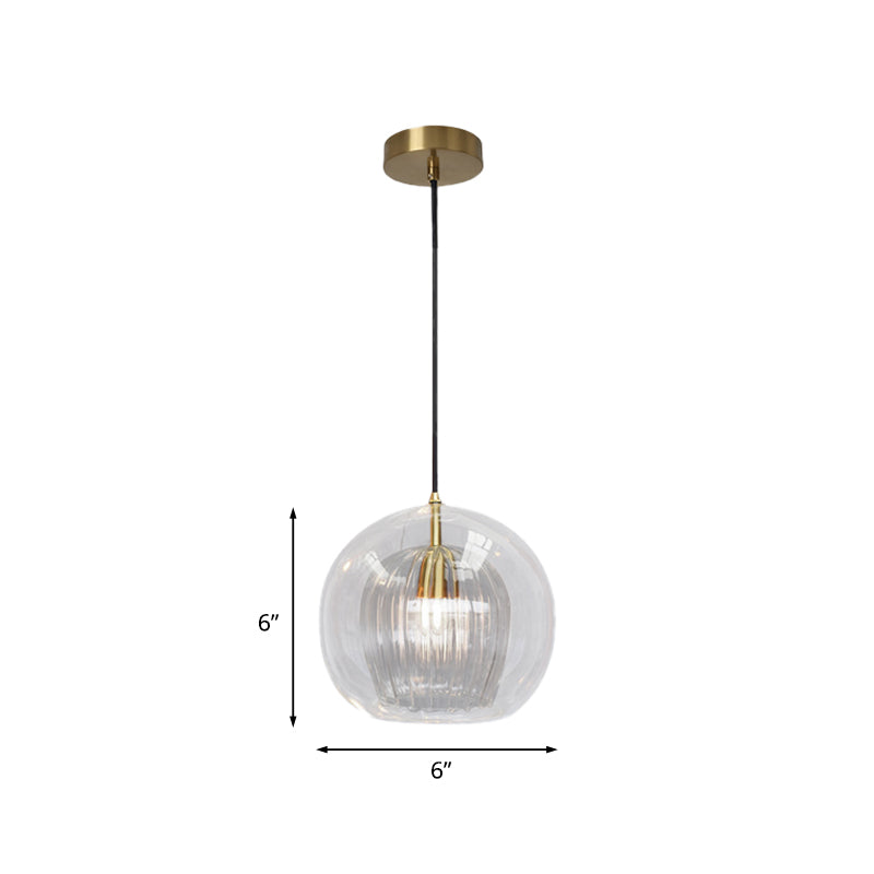 Global Clear Glass Mini Hanging Light Postmodern 1 Light Brass Suspension Lamp, 6