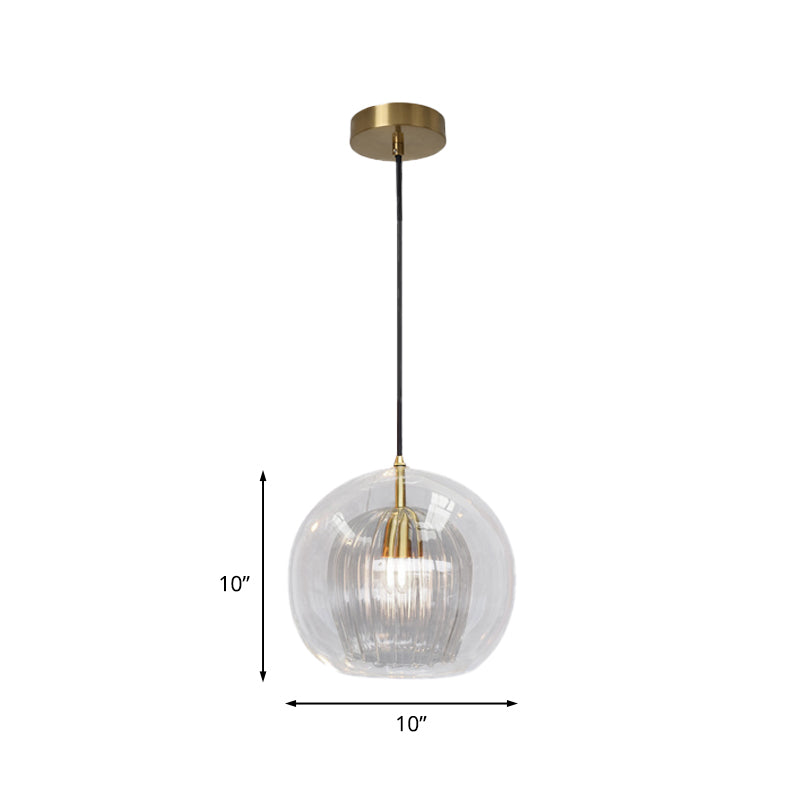 Global Clear Glass Mini Hanging Light Postmodern 1 Light Brass Suspension Lamp, 6