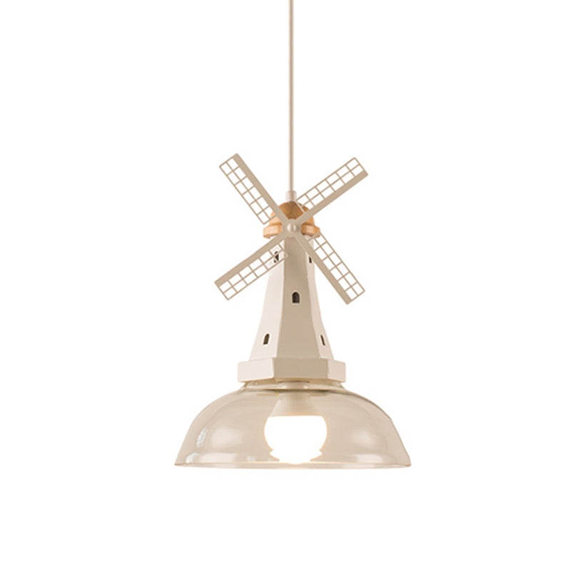 Windmill Ceiling Lighting Designer 1 Head Iron White/Black Hanging Lamp Fixture with Bowl Clear Glass Shade Clearhalo 'Ceiling Lights' 'Glass shade' 'Glass' 'Modern Pendants' 'Modern' 'Pendant Lights' 'Pendants' Lighting' 736983