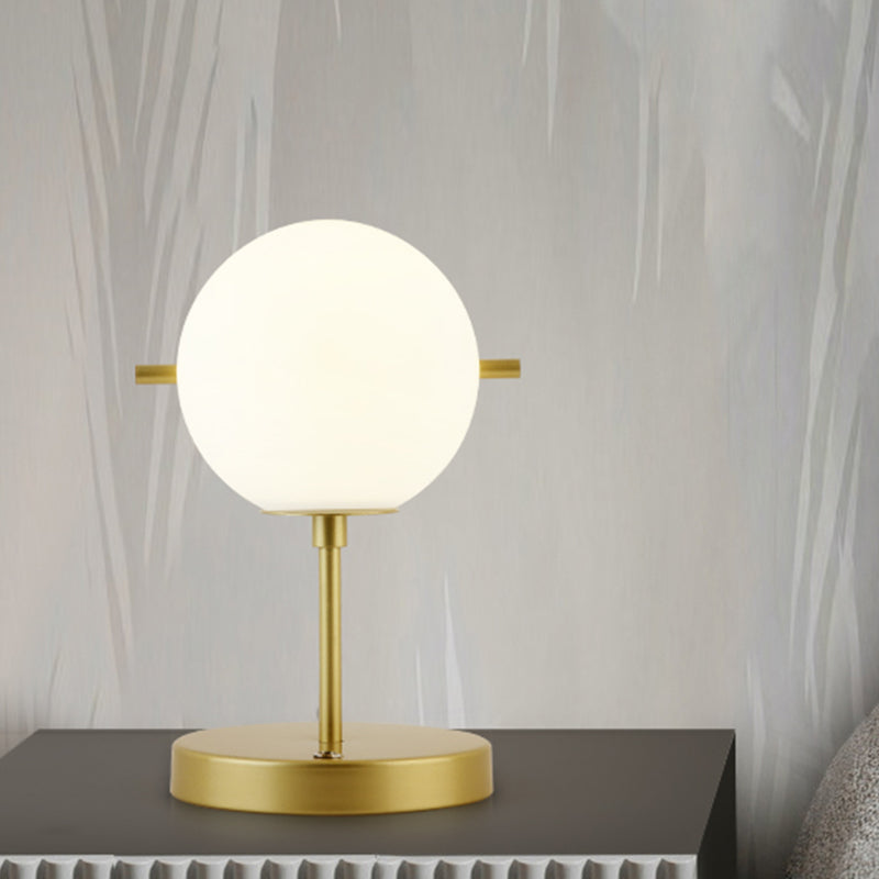 Post-Modern Spherical Night Table Light White Glass 1 Head Bedside Desk Lamp in Gold Gold Clearhalo 'Lamps' 'Table Lamps' Lighting' 737123