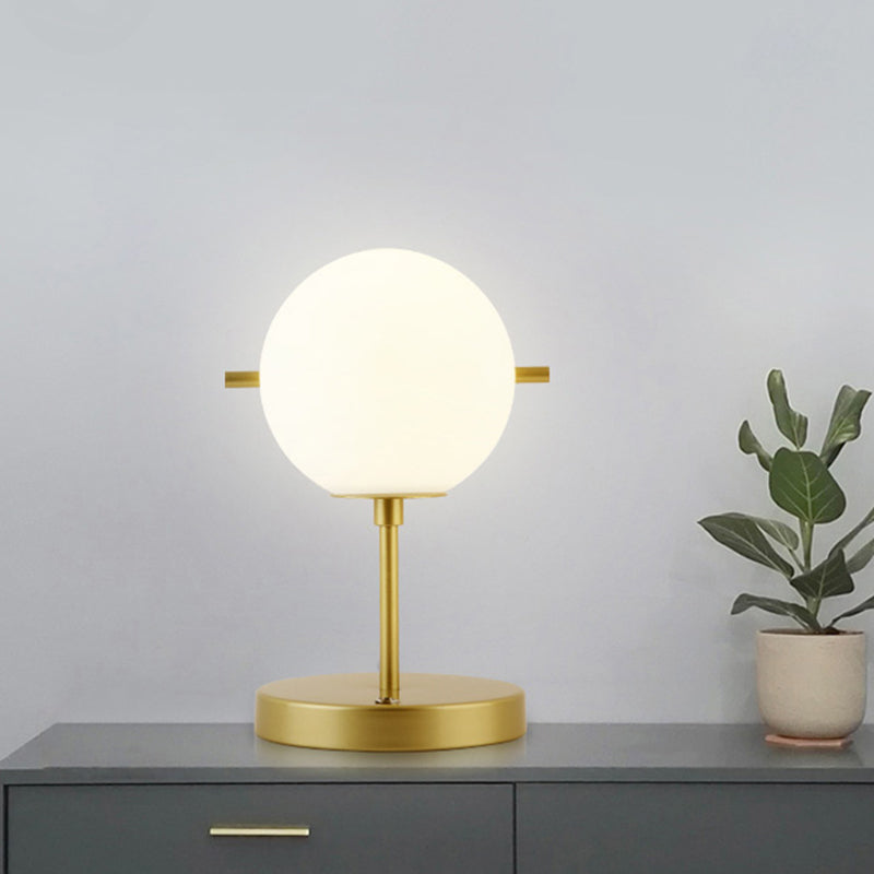 Post-Modern Spherical Night Table Light White Glass 1 Head Bedside Desk Lamp in Gold Clearhalo 'Lamps' 'Table Lamps' Lighting' 737124