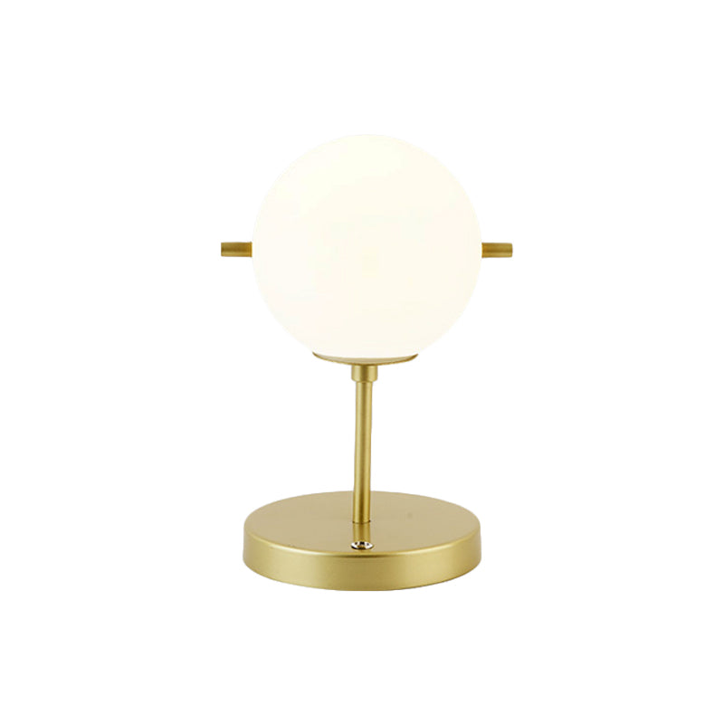 Post-Modern Spherical Night Table Light White Glass 1 Head Bedside Desk Lamp in Gold Clearhalo 'Lamps' 'Table Lamps' Lighting' 737125