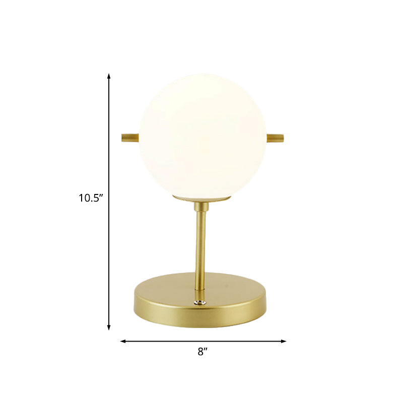 Post-Modern Spherical Night Table Light White Glass 1 Head Bedside Desk Lamp in Gold Clearhalo 'Lamps' 'Table Lamps' Lighting' 737126