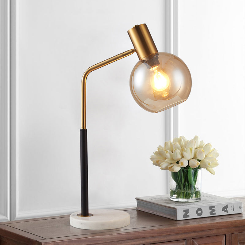 Globe Reading Book Light Post Modern White/Amber Glass 1-Head Black and Gold Table Lamp with Marble Base Amber Clearhalo 'Lamps' 'Table Lamps' Lighting' 737135