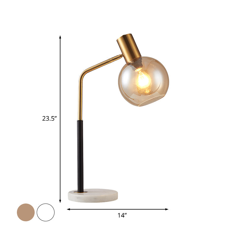 Globe Reading Book Light Post Modern White/Amber Glass 1-Head Black and Gold Table Lamp with Marble Base Clearhalo 'Lamps' 'Table Lamps' Lighting' 737138