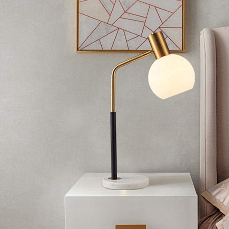 Globe Reading Book Light Post Modern White/Amber Glass 1-Head Black and Gold Table Lamp with Marble Base Clearhalo 'Lamps' 'Table Lamps' Lighting' 737140