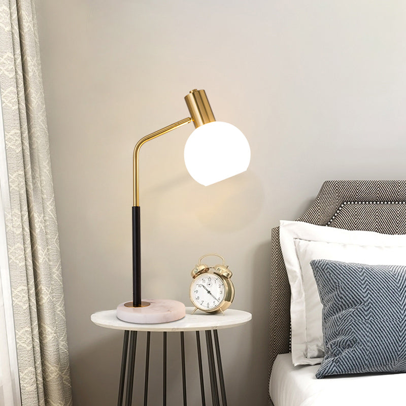 Globe Reading Book Light Post Modern White/Amber Glass 1-Head Black and Gold Table Lamp with Marble Base Clearhalo 'Lamps' 'Table Lamps' Lighting' 737141