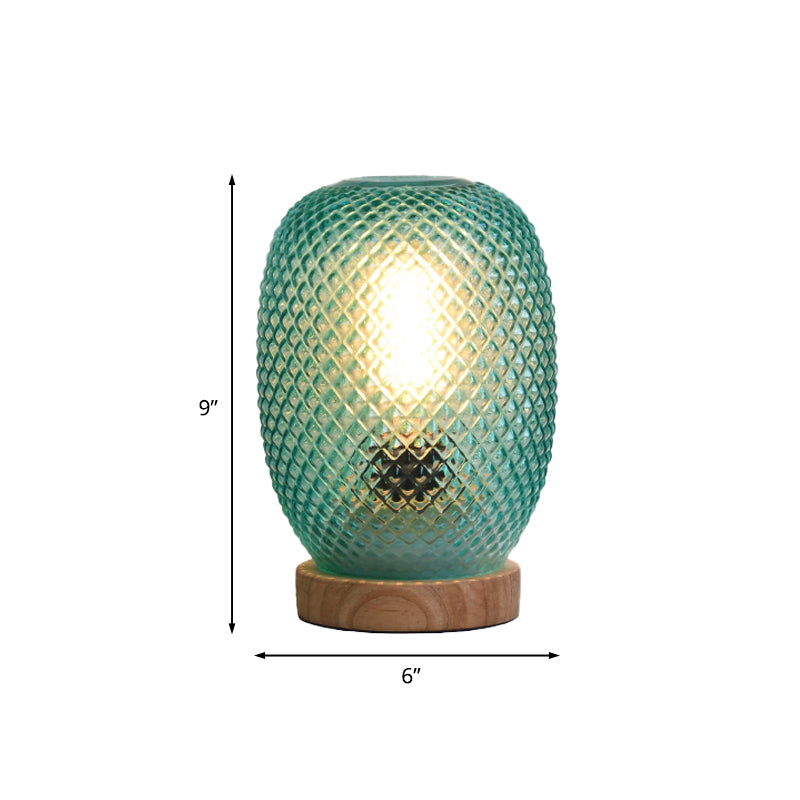 Designer Pineapple Night Table Light Green Glass 1 Bulb Bedside Reading Lamp with Wood Base Clearhalo 'Lamps' 'Table Lamps' Lighting' 737154