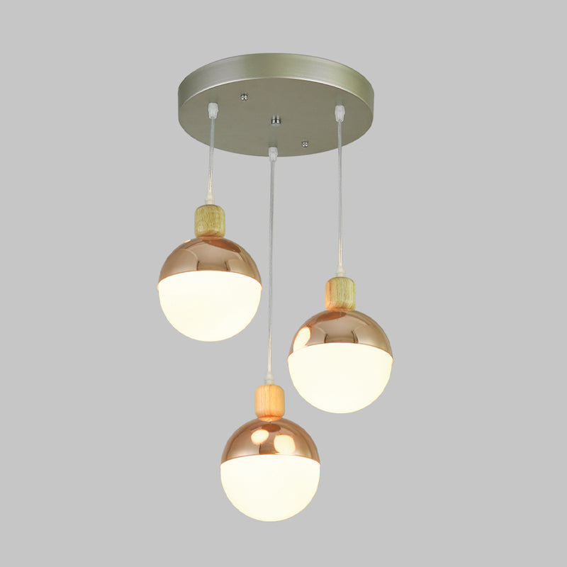 3/4 Heads Dining Room Multi-Pendant Modernist Rose Gold Hanging Ceiling Light with Orb Opal Glass Shade Clearhalo 'Ceiling Lights' 'Glass shade' 'Glass' 'Modern Pendants' 'Modern' 'Pendant Lights' 'Pendants' Lighting' 737170