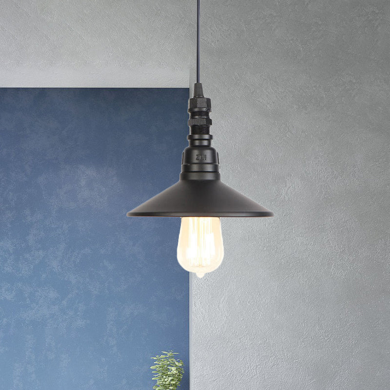 Black 1 Light Pendant Light Fixture Industrial Iron Saucer Ceiling Lamp for Corridor Black A Clearhalo 'Art Deco Pendants' 'Black' 'Cast Iron' 'Ceiling Lights' 'Ceramic' 'Crystal' 'Industrial Pendants' 'Industrial' 'Metal' 'Middle Century Pendants' 'Pendant Lights' 'Pendants' 'Rustic Pendants' 'Tiffany' Lighting' 737417