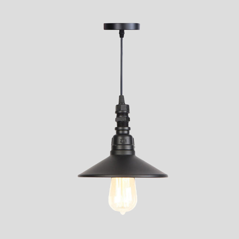 Black 1 Light Pendant Light Fixture Industrial Iron Saucer Ceiling Lamp for Corridor Clearhalo 'Art Deco Pendants' 'Black' 'Cast Iron' 'Ceiling Lights' 'Ceramic' 'Crystal' 'Industrial Pendants' 'Industrial' 'Metal' 'Middle Century Pendants' 'Pendant Lights' 'Pendants' 'Rustic Pendants' 'Tiffany' Lighting' 737419