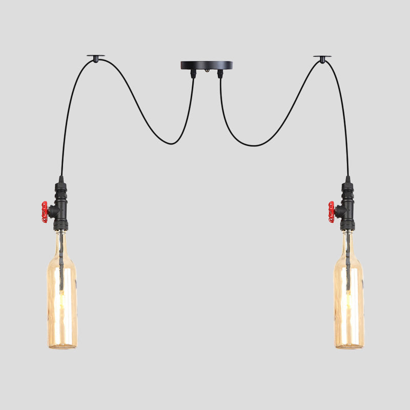 Industrial Bottle Multi Pendant Light 2/3-Head Amber Glass Swag Suspension Lamp in Black Clearhalo 'Ceiling Lights' 'Chandeliers' 'Glass shade' 'Glass' 'Industrial Pendants' 'Industrial' 'Middle Century Pendants' 'Pendant Lights' 'Pendants' 'Tiffany' Lighting' 737535