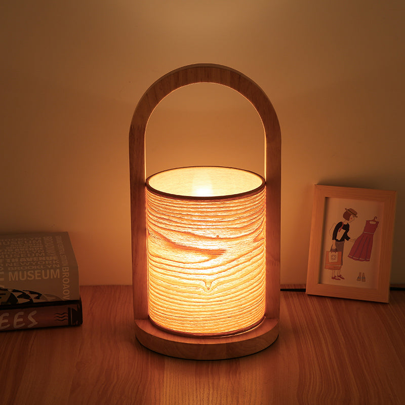 Wood Oval Ring Nightstand Light Modernist 1 Head Night Table Lamp with Tube Shade Wood Clearhalo 'Lamps' 'Table Lamps' Lighting' 737546