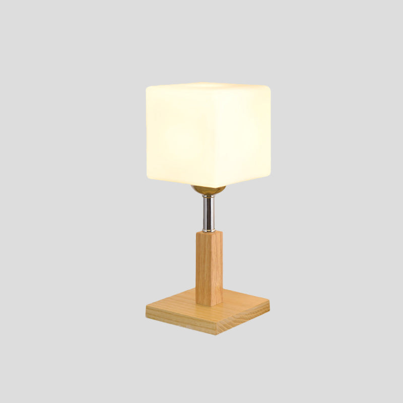 Globe/Cylinder/Square Night Table Light Modernist Frosted Glass 1 Light Wood Night Lamp for Bedside Clearhalo 'Lamps' 'Table Lamps' Lighting' 737567