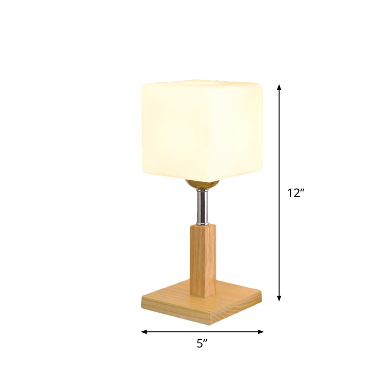 Globe/Cylinder/Square Night Table Light Modernist Frosted Glass 1 Light Wood Night Lamp for Bedside Clearhalo 'Lamps' 'Table Lamps' Lighting' 737568