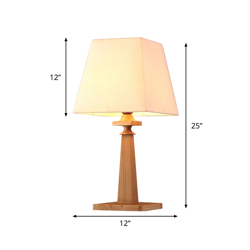 Modern Trapezoid Desk Light Fabric 1-Bulb Study Room Reading Lamp with Wood Base Clearhalo 'Lamps' 'Table Lamps' Lighting' 737576