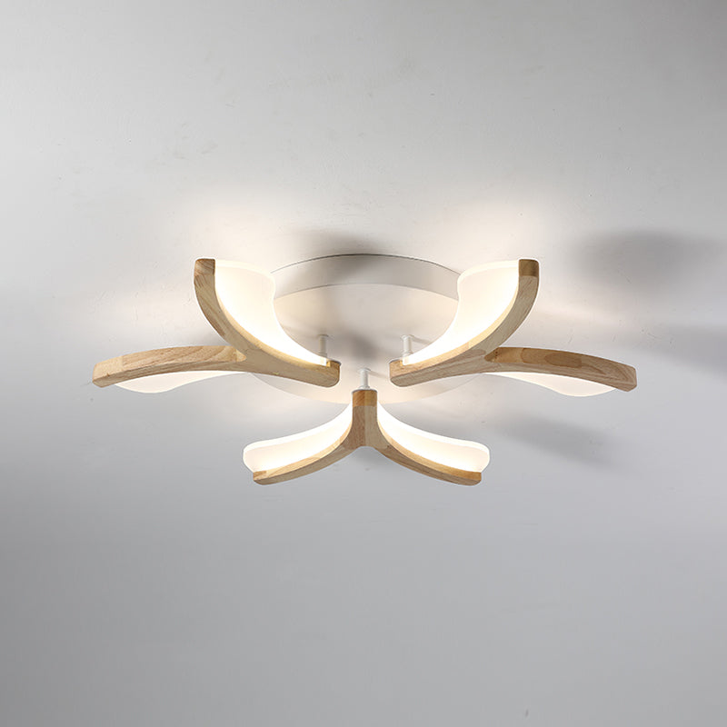 Wood Y-Shape Semi Flush Light Fixture Modernist 3/5 Heads 23.5