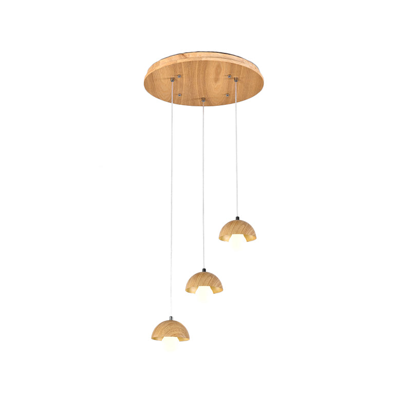 Wood Dome Multi Light Pendant Chandelier Modern 3 Bulbs Beige Hanging Ceiling Lamp Clearhalo 'Ceiling Lights' 'Modern Pendants' 'Modern' 'Pendant Lights' 'Pendants' Lighting' 737685