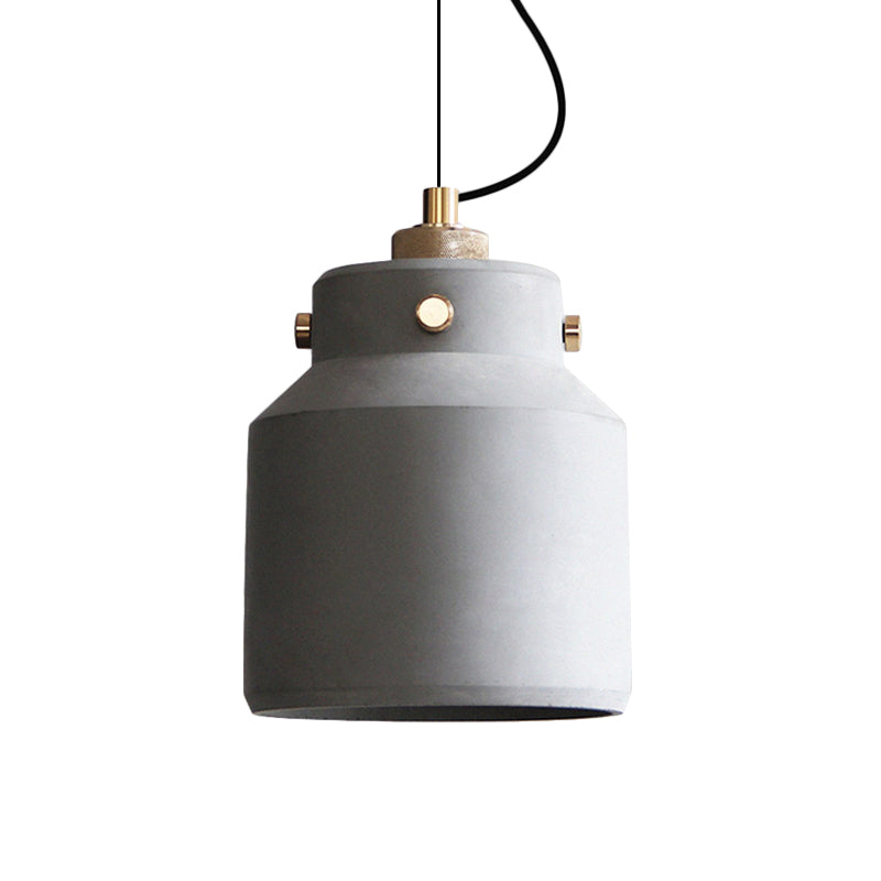 Grey Can/Barn Hanging Light Fixture Vintage Cement 1 Bulb 7