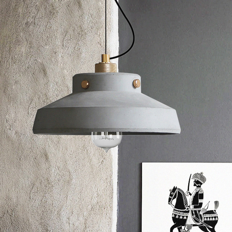 Grey Can/Barn Hanging Light Fixture Vintage Cement 1 Bulb 7