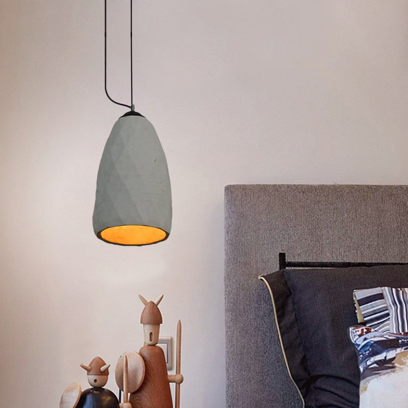 Vintage Dome/Oval Ceiling Light 1-Light Cement Mini Hanging Pendant Lamp in Grey, 6