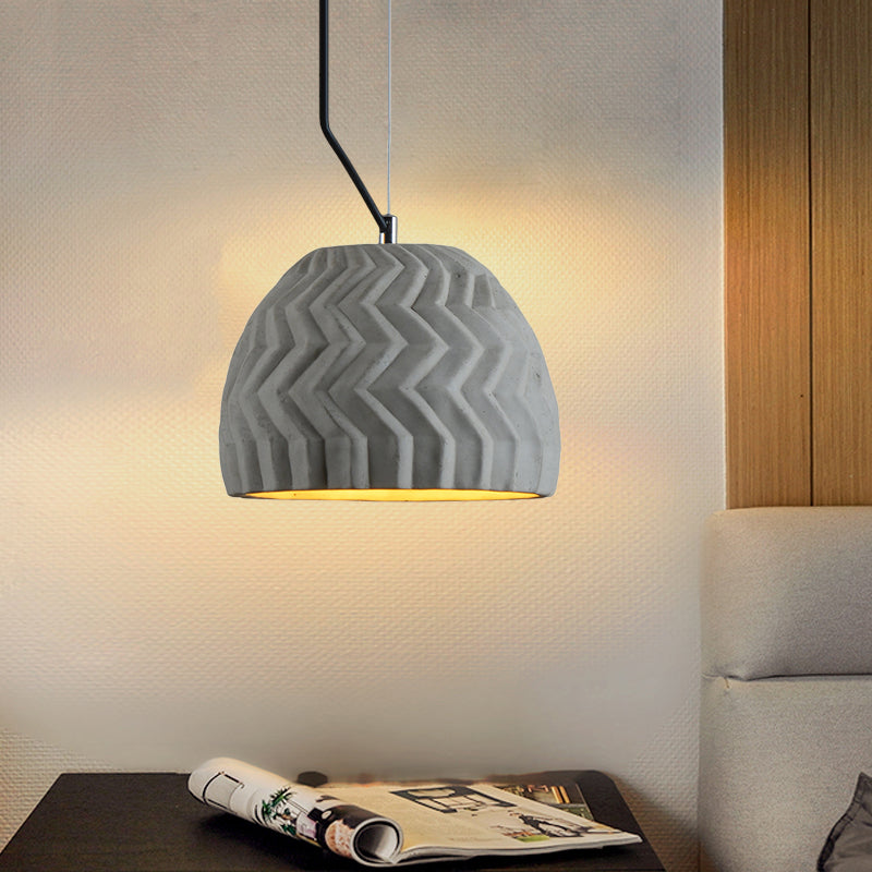 Grey Dome Ceiling Light Vintage Cement 1 Head Coffee House Hanging Lamp Fixture, 6