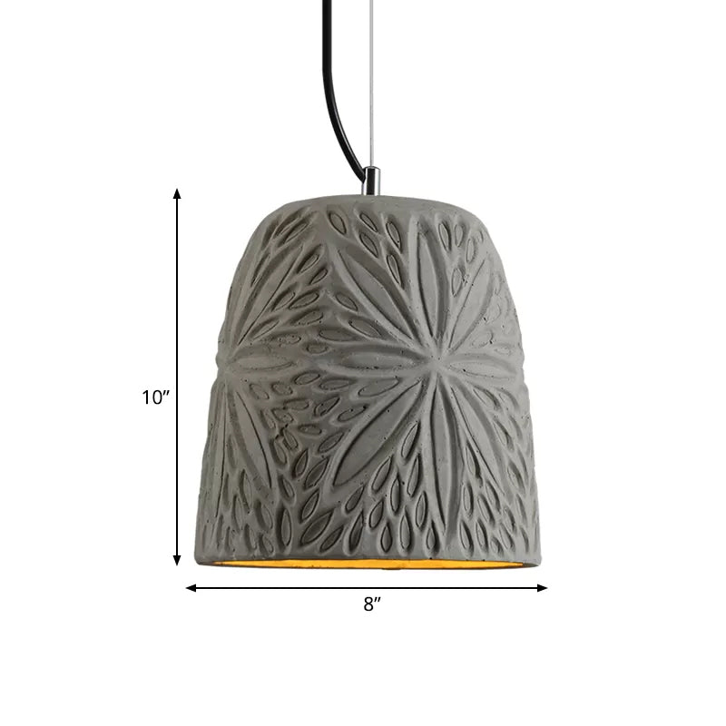 Cup/Conic Cement Hanging Light Antiqued 1 Bulb 8