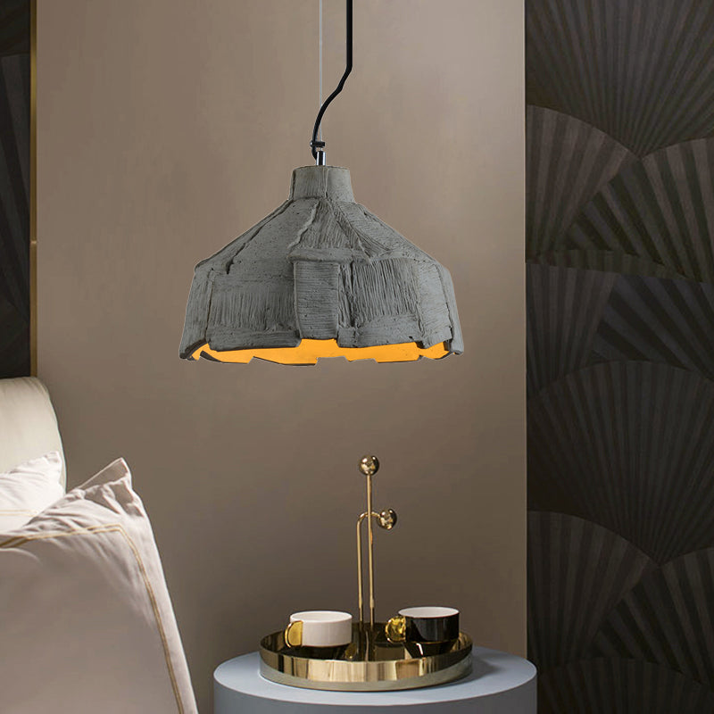 Industrial-Style Barn/Domed Ceiling Light 1 Light Cement Hanging Pendant Lamp in Grey, 6