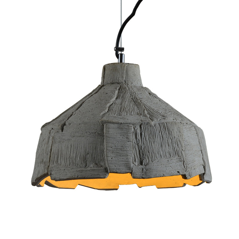 Industrial-Style Barn/Domed Ceiling Light 1 Light Cement Hanging Pendant Lamp in Grey, 6