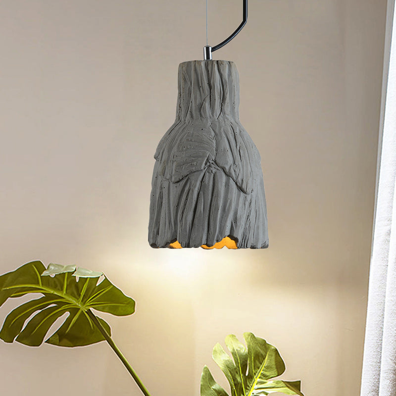 Industrial-Style Barn/Domed Ceiling Light 1 Light Cement Hanging Pendant Lamp in Grey, 6