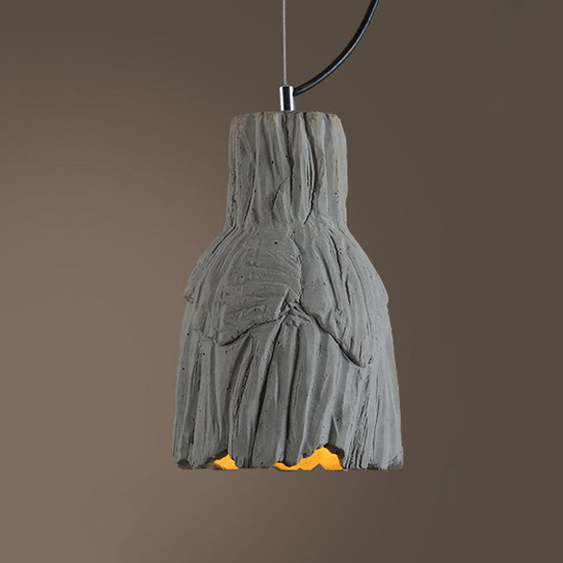 Industrial-Style Barn/Domed Ceiling Light 1 Light Cement Hanging Pendant Lamp in Grey, 6