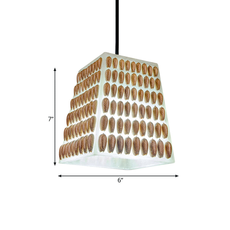 Brown 1-Head Hanging Light Kit Industrial Resin Trapezoid Pendant Lamp with Conch Deco Clearhalo 'Ceiling Lights' 'Industrial Pendants' 'Industrial' 'Middle Century Pendants' 'Pendant Lights' 'Pendants' 'Tiffany' Lighting' 737934