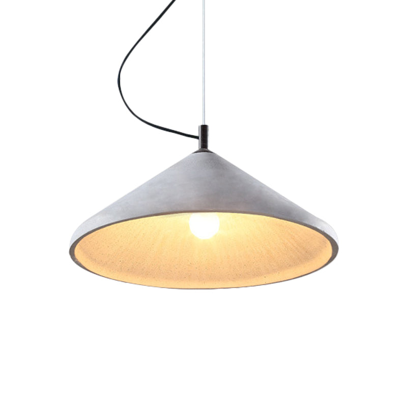 Cone Dining Room Ceiling Light Industrial Cement 1 Light Grey Pendant Lamp Fixture Grey Clearhalo 'Ceiling Lights' 'Industrial Pendants' 'Industrial' 'Middle Century Pendants' 'Pendant Lights' 'Pendants' 'Tiffany' Lighting' 737941