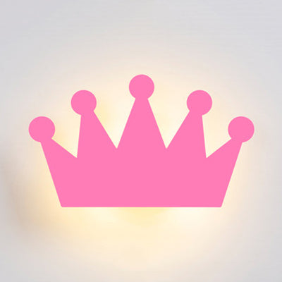 Lovely Cartoon Crown Wall Light Wood Energy-Saving LED Wall Sconce for Kid Bedroom Pink Clearhalo 'Wall Lamps & Sconces' 'Wall Lights' Lighting' 73798