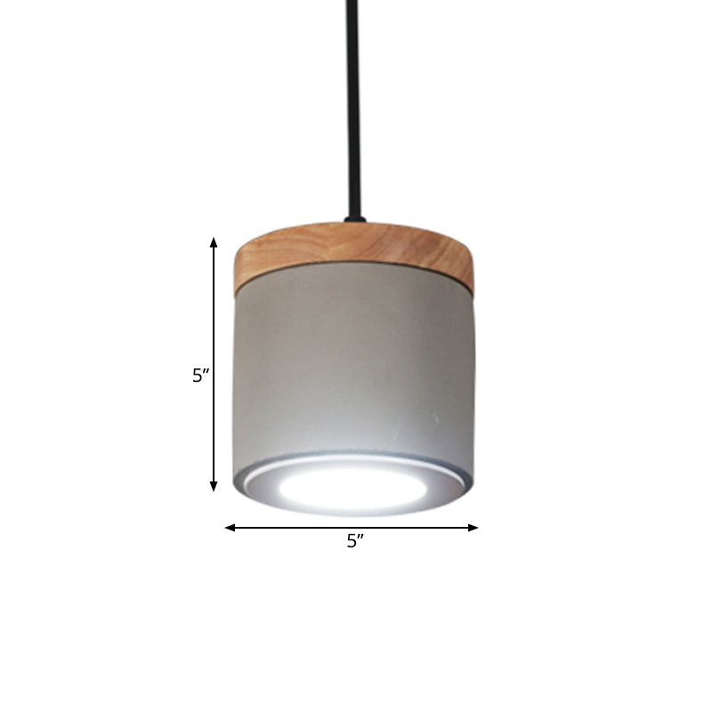 Cylindrical Dining Room Pendant Antiqued Cement LED Grey Hanging Light Fixture in Warm/White Light Clearhalo 'Ceiling Lights' 'Industrial Pendants' 'Industrial' 'Middle Century Pendants' 'Pendant Lights' 'Pendants' 'Tiffany' Lighting' 737986