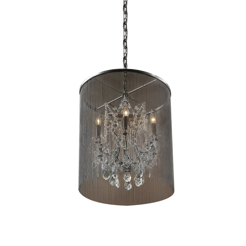 Tassels Metal Pendant Lighting Industrial 6 Bulbs Restaurant Ceiling Chandelier in Black with Crystal Accent Clearhalo 'Ceiling Lights' 'Chandeliers' 'Industrial Chandeliers' 'Industrial' 'Middle Century Chandeliers' 'Tiffany' Lighting' 737993