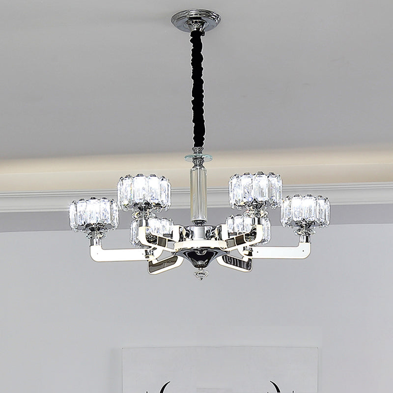 Chrome 3/6-Head Chandelier Lighting Traditional Crystal Block Drum Ceiling Suspension Lamp 6 Clear Clearhalo 'Ceiling Lights' 'Chandeliers' 'Clear' 'Industrial' 'Modern Chandeliers' 'Modern' 'Tiffany' 'Traditional Chandeliers' Lighting' 738113