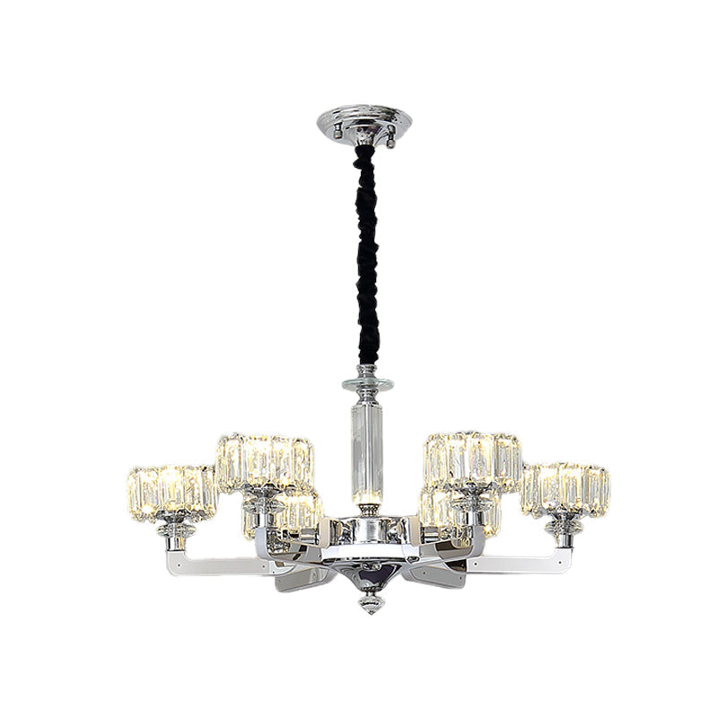 Chrome 3/6-Head Chandelier Lighting Traditional Crystal Block Drum Ceiling Suspension Lamp Clearhalo 'Ceiling Lights' 'Chandeliers' 'Clear' 'Industrial' 'Modern Chandeliers' 'Modern' 'Tiffany' 'Traditional Chandeliers' Lighting' 738114