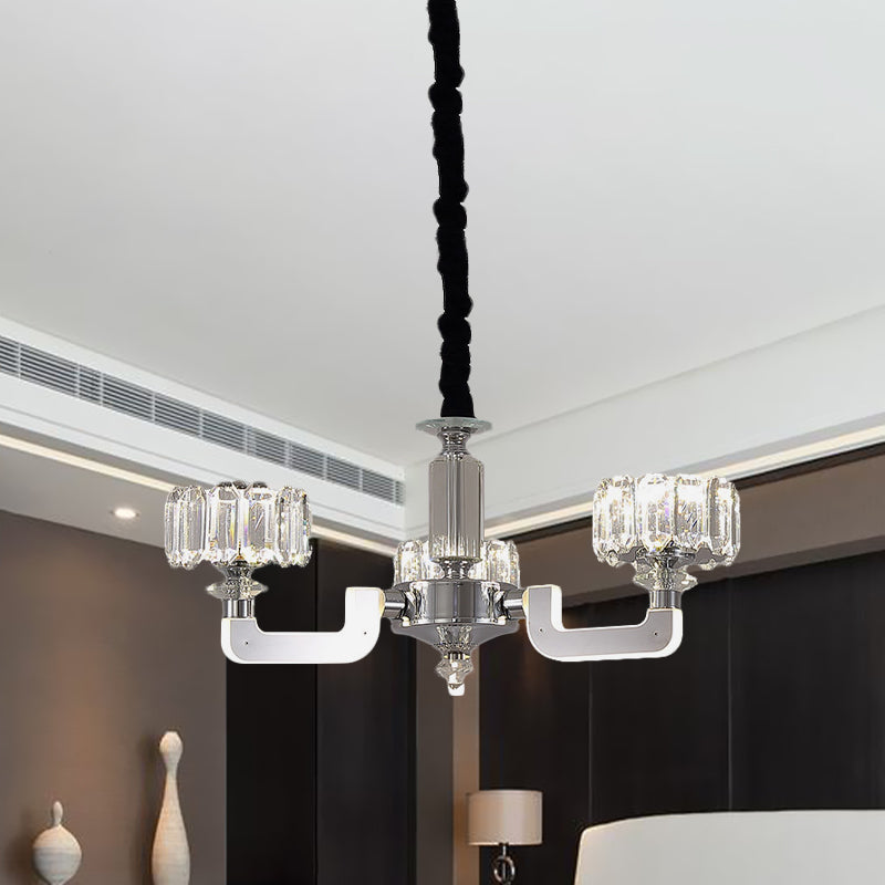 Chrome 3/6-Head Chandelier Lighting Traditional Crystal Block Drum Ceiling Suspension Lamp 3 Clear Clearhalo 'Ceiling Lights' 'Chandeliers' 'Clear' 'Industrial' 'Modern Chandeliers' 'Modern' 'Tiffany' 'Traditional Chandeliers' Lighting' 738117