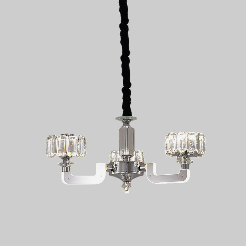 Chrome 3/6-Head Chandelier Lighting Traditional Crystal Block Drum Ceiling Suspension Lamp Clearhalo 'Ceiling Lights' 'Chandeliers' 'Clear' 'Industrial' 'Modern Chandeliers' 'Modern' 'Tiffany' 'Traditional Chandeliers' Lighting' 738120