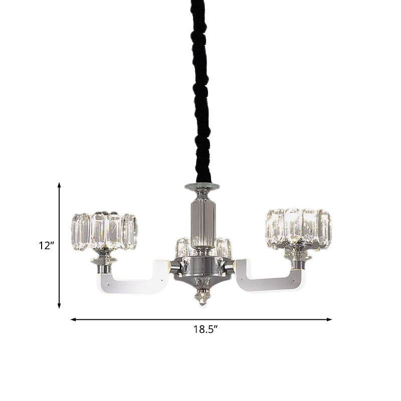 Chrome 3/6-Head Chandelier Lighting Traditional Crystal Block Drum Ceiling Suspension Lamp Clearhalo 'Ceiling Lights' 'Chandeliers' 'Clear' 'Industrial' 'Modern Chandeliers' 'Modern' 'Tiffany' 'Traditional Chandeliers' Lighting' 738121