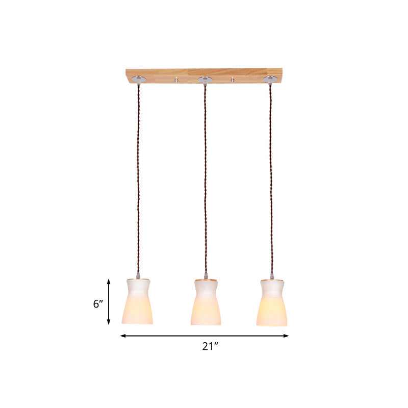 Milk Can Multi Ceiling Light Modernism White Glass 3 Lights Dining Room Hanging Lamp Kit in Wood Clearhalo 'Ceiling Lights' 'Modern Pendants' 'Modern' 'Pendant Lights' 'Pendants' Lighting' 738245