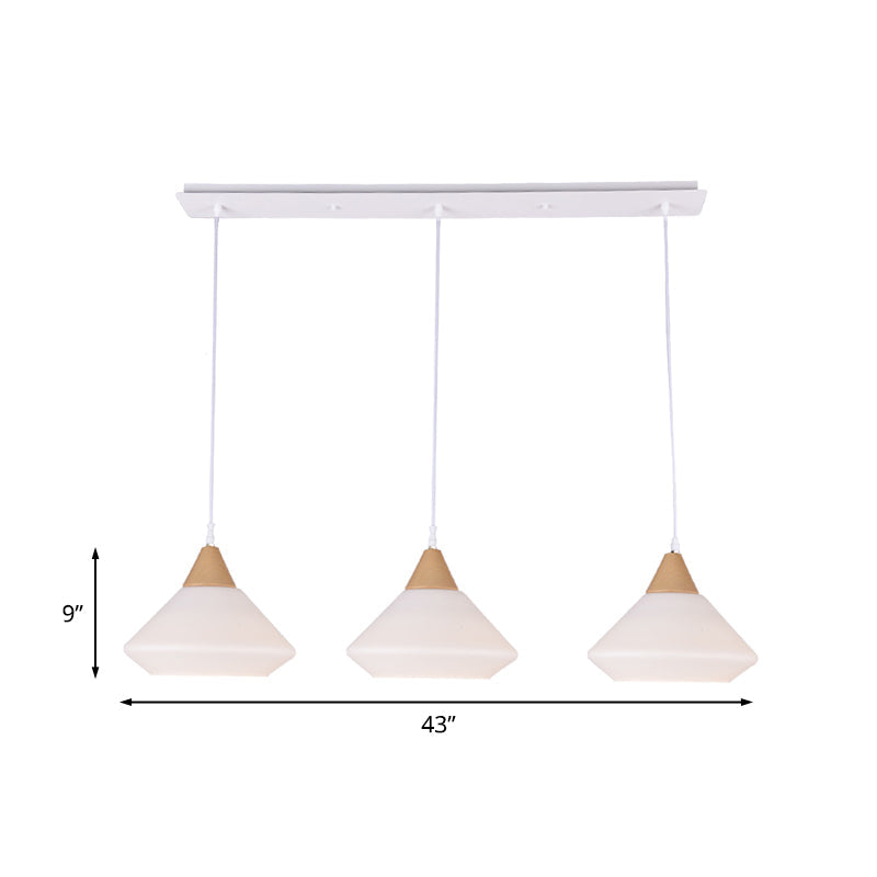 Wood Cone Multiple Hanging Pendant Light Simple 3 Bulbs Cream Glass Ceiling Lamp Fixture Clearhalo 'Ceiling Lights' 'Modern Pendants' 'Modern' 'Pendant Lights' 'Pendants' Lighting' 738249