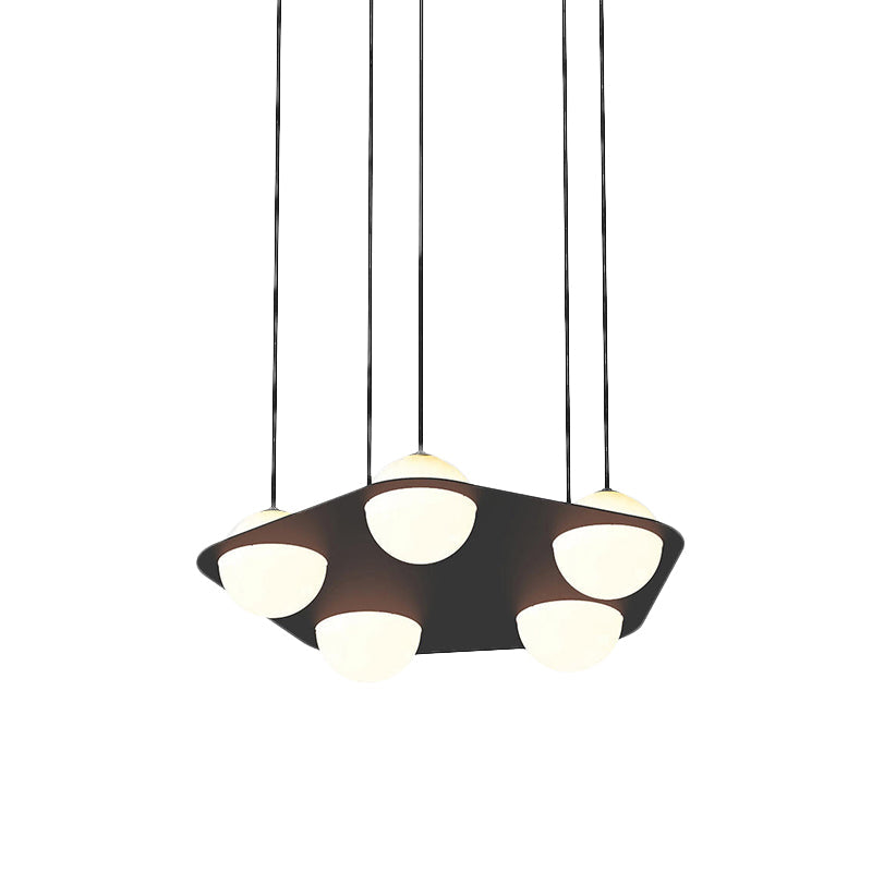 Black Pentagon Multi Pendant Minimalist 5-Head Metallic Ceiling Suspension Light with Ball Opal Glass Shade Clearhalo 'Ceiling Lights' 'Close To Ceiling Lights' 'Glass shade' 'Glass' 'Modern Pendants' 'Modern' 'Pendant Lights' 'Pendants' Lighting' 738256