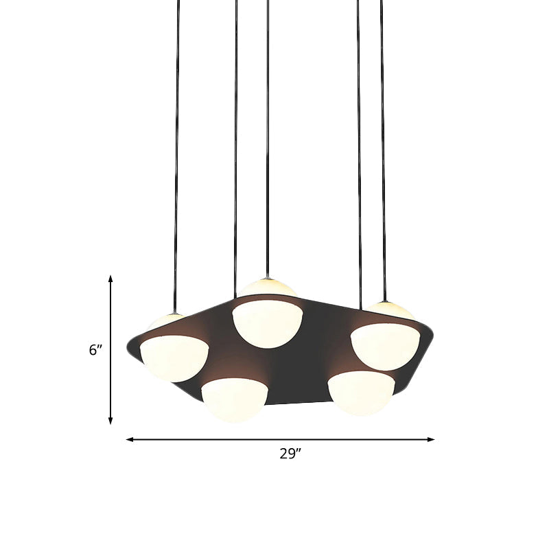 Black Pentagon Multi Pendant Minimalist 5-Head Metallic Ceiling Suspension Light with Ball Opal Glass Shade Clearhalo 'Ceiling Lights' 'Close To Ceiling Lights' 'Glass shade' 'Glass' 'Modern Pendants' 'Modern' 'Pendant Lights' 'Pendants' Lighting' 738257